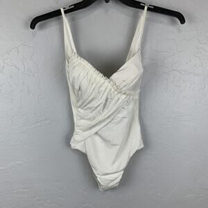 La Perla Swimsuit Womens Size 8 White One Piece V Neck Ruched Bathing Suit Italy